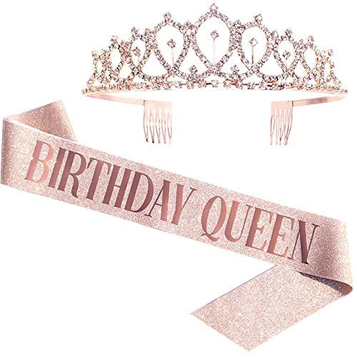 K KUMEED Birthday Queen Sash Birthday Sash Champagne Gold with Flower for Women Birthday Gifts Party Favors Decorations and Supplies 